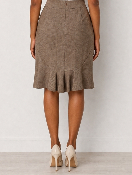 Rafaella Dresses & Skirts - Rafaella Brown Houndstooth Pencil Skirt Size 8 Back Flounce Career Work Business